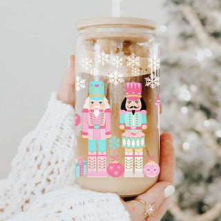 Resale Christmas Glass cup with straw and bamboo lid