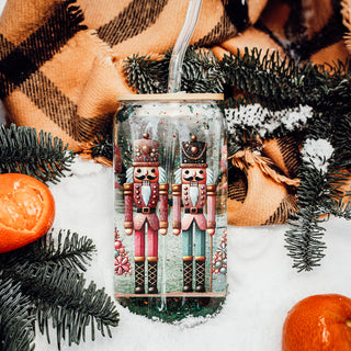 Nutcracker soldiers boho floral tumbler bamboo lid glass straw - Holiday decor
17oz Christmas glass tumbler - Boho nutcracker holiday coffee cup with bamboo lid straw - Pink teal festive kitchen gift