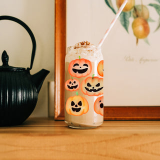 Pumpkin face cup
Reusable Halloween tumbler
Glass Halloween cup with bamboo lid
Reusable pumpkin face drink tumbler for fall beverages