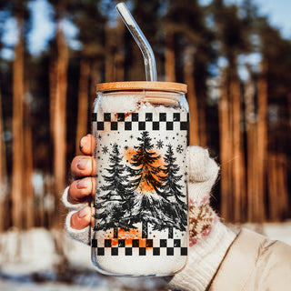 17oz retro Christmas glass tumbler - Vintage tree holiday coffee cup with bamboo lid straw - Festive kitchen gift
Holiday glass coffee cup 17oz - Retro Christmas tree vintage tumbler bamboo lid - Checkered festive drinkware