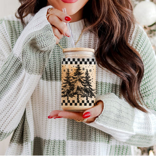 Vintage Christmas gifts for coffee lovers glass tumbler 17oz - Retro tree holiday drinkware bamboo lid glass straw
Holiday coffee gifts retro glass cup 17oz - Vintage Christmas tree checkered kitchen accessories bamboo lid straw