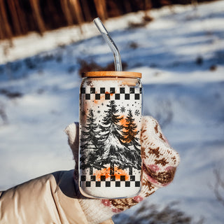 Vintage Christmas glass tumbler 17oz - Retro tree holiday coffee cup bamboo lid - Checkered festive drinkware
Christmas kitchen gifts retro glass cup 17oz - Vintage tree tumbler bamboo lid glass straw - Holiday decor