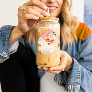 Wholesalers for Rose pink Christmas drinkware glass tumbler 17oz - Vintage Santa pink hat bamboo lid holiday gift
Reusable vintage Christmas tumbler - Santa face pink hat holiday cup