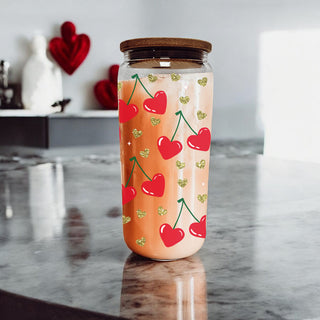 Wholesale 20oz glass cups with bamboo lid and glass straw featuring Self Love Club, red hearts, and cherry graphics for empowering gifts.
Self Love Club wholesale 20oz glass cups with bamboo lid and glass straw, perfect for women’s self love and empowerment.