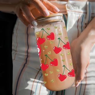 Wholesale Trendy 20oz glass cups with bamboo lid, glass straw, and gold glitter hearts for a stylish self-love gift.
20oz glass cups with bamboo lid, glass straw, and "Self Love Club" design for a fun and empowering gift.