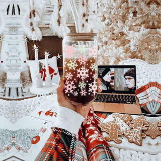 Holiday coffee gifts glass cup 17oz - Christmas pastel snowflake pink mint kitchen accessories bamboo lid straw
Christmas hostess gifts glass tumbler 17oz - Pastel pink mint snowflake holiday coffee cup bamboo lid - Soft drinkware