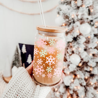 Trendy Christmas gifts pastel snowflake glass tumbler 17oz - Holiday pink mint drinkware bamboo lid
Cute Christmas drinkware pastel snowflake glass tumbler 17oz - Holiday pink mint coffee cup bamboo lid