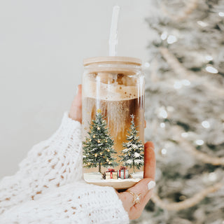 Christmas gifts for coffee lovers glass tumbler 17oz - Winter tree holiday drinkware bamboo lid glass straw
Holiday coffee gifts glass cup 17oz - Christmas tree winter wonderland kitchen accessories bamboo lid straw