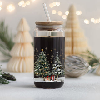 Christmas kitchen gifts glass cup 17oz - Winter wonderland tumbler bamboo lid glass straw - Holiday tree design
17oz Christmas glass tumbler - Winter tree holiday coffee cup with bamboo lid straw - Festive kitchen decor