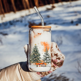 Christmas glass drinkware 17oz - Winter wonderland holiday cup with glass straw - Tree design kitchen gift
17oz holiday glass tumbler - Christmas tree winter coffee cup gifts - Festive drinkware with bamboo lid