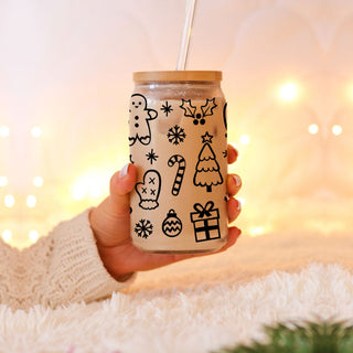 Glass can cups with christmas designs for sale