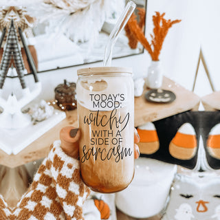 20oz witch themed glass tumbler set with glass straws
Bulk Sarcastic witch coffee tumbler with bamboo top
