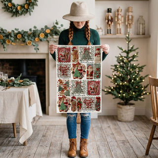stitched pattern christmas kitchen towel close detail
raised texture christmas towel crochet inspired
fabric texture christmas towel cozy handmade look
yarn style holiday kitchen towel detailed design
quilted look christmas kitchen towel patchwork style