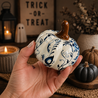 blue white pumpkins styled with neutral decor
fall styling blue white pumpkin home decor
pumpkins styled chinoiserie kitchen decor
blue and white resin pumpkin set of 3 for fall home decor
chinoiserie style pumpkins for neutral autumn decorating
decorative blue and white pumpkins for modern fall decor