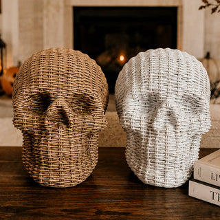 long lasting skull decor rattan basketweave style neutral brown white halloween fall gothic accent wicker texture durable
fade resistant skull heads rattan basketweave texture neutral brown white halloween fall decor gothic wicker style
Rattan skull decor 2 colors neutral brown white basketweave resin texture halloween fall gothic accent