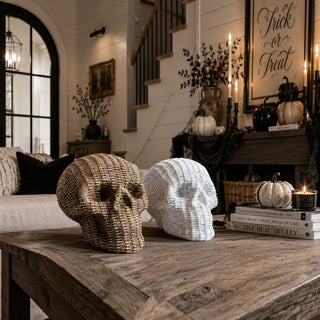 woven texture skull decor rattan basketweave style neutral brown white halloween fall gothic accent natural look
basket weave skull heads rattan style neutral brown white halloween fall decor gothic accent wicker texture natural
premium resin skull heads rattan basketweave texture halloween decor neutral brown white fall gothic accent wicker style