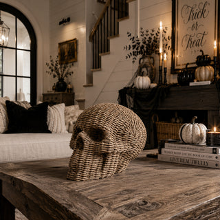 boutique halloween decor skull heads rattan basketweave style neutral brown white fall table accent wicker texture
modern rustic skull heads rattan basketweave texture neutral brown white halloween fall gothic decor wicker style
Elevated Halloween Wholesale Home Decor
Elevated Halloween Trend Decorations for resale