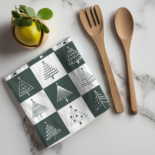 Hand drawn holiday kitchen styling
Christmas tree artwork kitchen towel
Sage green farmhouse Christmas towel
Green white Christmas kitchen essentials