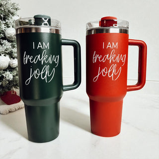Leak proof holiday tumbler - I am freaking jolly 40oz Christmas
Durable Christmas tumbler - I am freaking jolly red green 40oz