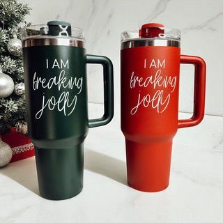 Christmas tumbler with lid - I am freaking jolly 40oz red green
Red Christmas tumbler 40oz - I am freaking jolly holiday drinkware
Green Christmas tumbler 40oz - I am freaking jolly seasonal cup