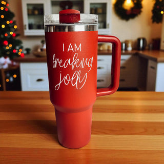 Wholesale Christmas holiday drinkware 40oz red green I am freaking jolly
Red and green stainless steel Christmas tumbler 40oz with I am freaking jolly
Holiday gift tumbler red green featuring I am freaking jolly message