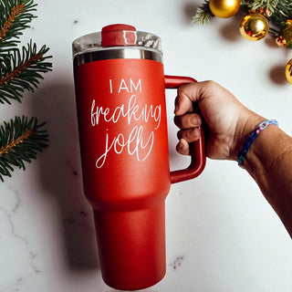 Adult Christmas humor tumbler - I am freaking jolly 40oz red green
Christmas adult gift tumbler - I am freaking jolly red green holiday