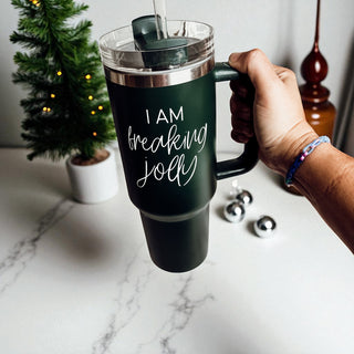 Double wall Christmas tumbler - I am freaking jolly 40oz red green
Red green Christmas tumbler with handle - I am freaking jolly 40oz
Stainless steel Christmas tumbler - I am freaking jolly red green