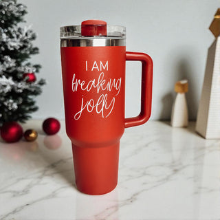 Holiday spirit tumbler - I am freaking jolly Christmas red green
Christmas personality tumbler - I am freaking jolly 40oz red green
Large 40oz Christmas tumbler red green with I am freaking jolly saying