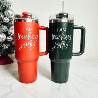 Holiday gift for girlfriend - I am freaking jolly Christmas tumbler
Christmas tumbler for sister - I am freaking jolly 40oz red green
Alternative to Yeti Christmas tumbler - I am freaking jolly 40oz red green
