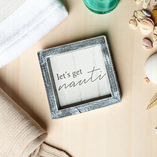 Gray framed nautical quote sign for coastal decor
Nautical quote wooden sign in 5x5 distressed gray frame with beach decor accents