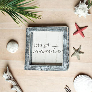 Beach house wall art with funny nautical saying
5x5 coastal wooden sign with gray rustic frame