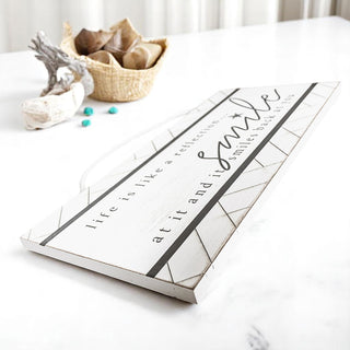 Wholesale White wooden wall art with geometric pattern and smile quote