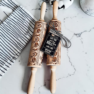 Halloween Rolling Pin Wooden Handmade
Pumpkin cookie Cutter Gift Sets, Unique Halloween Kitchen Gifts
Embossed Rolling Pins for Halloween and Fall - Pumpkin Rolling Pin
Halloween Baking Gift Set Ideas - Handmade Wooden Embossed Rolling Pins with Pumpkins and Scary Trees