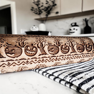 Wholesale engraved wooden rolling pin fall baking accessory
Halloween rolling pin styled with kitchen towel
pumpkin rolling pin product photography farmhouse style
Halloween baking setup rolling pin and cookies
wooden rolling pin Halloween gift idea
fall cookie rolling pin with pumpkin design
