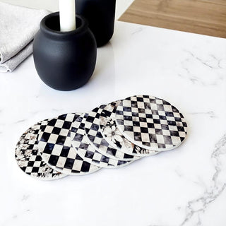 checkerboard ceramic coasters courtly check black white gingham pattern luxury drink accessories cork backing
floral checkered ceramic coasters courtly check black white gingham pattern luxury botanical design cork backing