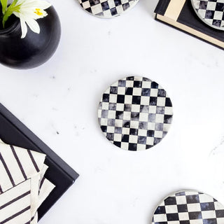 high-end ceramic coasters courtly check black white checkered luxury gingham pattern floral cork back in bulk