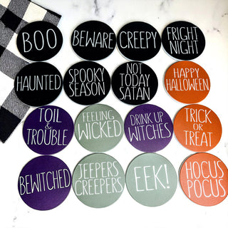Green monster-inspired Halloween coasters with funny sayings
Not Today Satan black ceramic Halloween coaster with cork backing
Hocus Pocus orange Halloween coaster with protective cork base