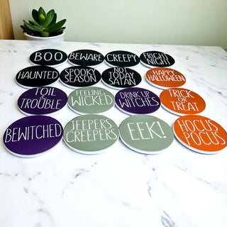 Halloween coasters styled for luxury seasonal entertaining
Spooky coaster collection perfect for Halloween parties
Mix and match Halloween coasters in modern home setting
Halloween drink coasters protecting furniture in style
Green Orange Halloween
Green Black Halloween
Orange Black Halloween