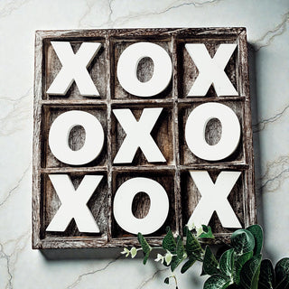 Handmade wooden XO game board rustic home decor
Distressed wood tic tac toe tabletop game complete set
Farmhouse style wooden game board with white XO letters
Rustic wooden tic tac toe decor piece handmade USA