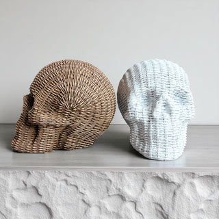 high-end resin skull decor rattan basketweave texture halloween neutral brown white fall gothic accent wicker style