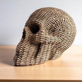 skull decor collection rattan basketweave style 2 colors neutral brown white halloween fall gothic accent wicker texture
