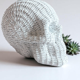 mantel decor skull heads rattan basketweave style neutral brown white halloween fall gothic accent wicker texture
shelf decor skull heads rattan basketweave texture neutral brown white halloween fall gothic accent wicker style