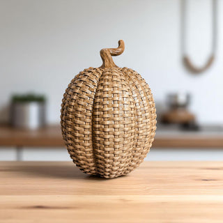 organic modern resin pumpkins rattan basketweave style fall decor 3 sizes autumn centerpiece wicker texture
Pumpkin Decor for tabletop, shelf or mantle
Transitional fall decor
Natural look pumpkins
Indoor outdoor fall deco