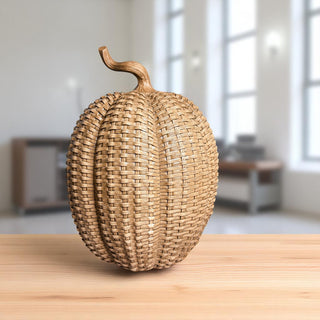 Large medium small resin pumpkins rattan basketweave texture fall decor autumn table centerpiece wicker style
