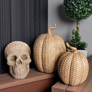 premium resin pumpkins rattan basketweave texture fall decor 3 sizes autumn table centerpiece wicker style neutral