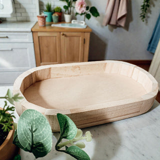 Rustic Wood Valet Tray | Men's & Women's Organizer
Small Wooden Serving Tray | Multi-Purpose Home Decor
Wooden trinket tray organizing bathroom essentials on marble counter
Rustic wood organizer tray with glass pump bottles farmhouse bathroom