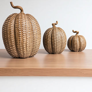 handcrafted resin pumpkins rattan basketweave style 3 sizes fall decor neutral autumn centerpiece wicker look durable