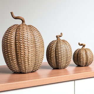 harvest decor resin pumpkins rattan basketweave style 3 sizes fall centerpiece neutral autumn table wicker texture
thanksgiving table resin pumpkins rattan basketweave style fall decor 3 sizes neutral autumn centerpiece wicker look