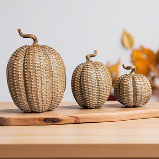 Bulk Resin pumpkins rattan look basketweave texture 3 sizes fall decor wicker style autumn table centerpiece durable