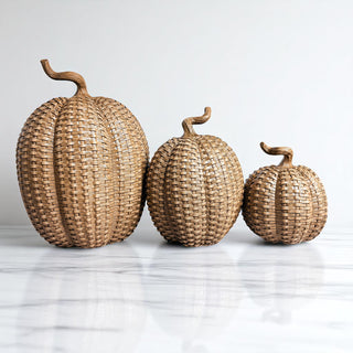long lasting resin pumpkins rattan basketweave style 3 sizes fall decor neutral autumn centerpiece wicker texture
modern farmhouse resin pumpkins rattan basketweave texture fall decor 3 sizes autumn centerpiece wicker style